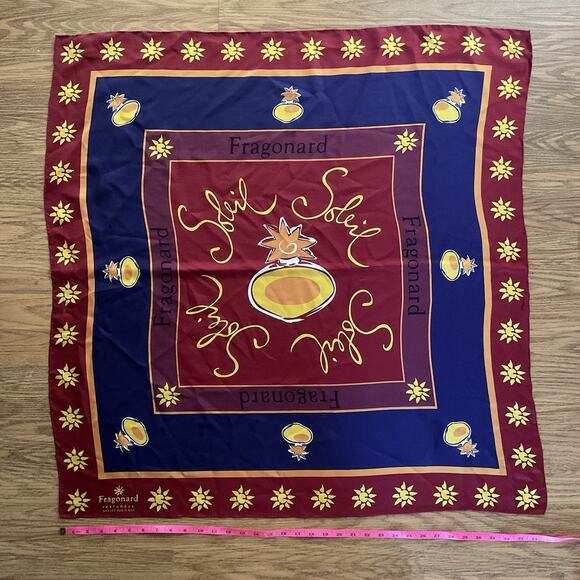 Fragonard Silk Scarf French Perfume Luxury Collectible Burgundy Navy Sun - Picture 1 of 4